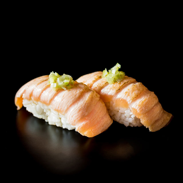 Seared Salmon with leek Nigiris